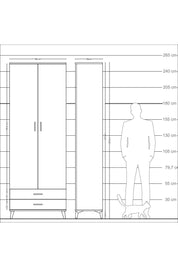 Arges Dolap 2 Raflı 2 Çekmeceli Tek Askılı 88x30x243 Antrasit-Antrasit