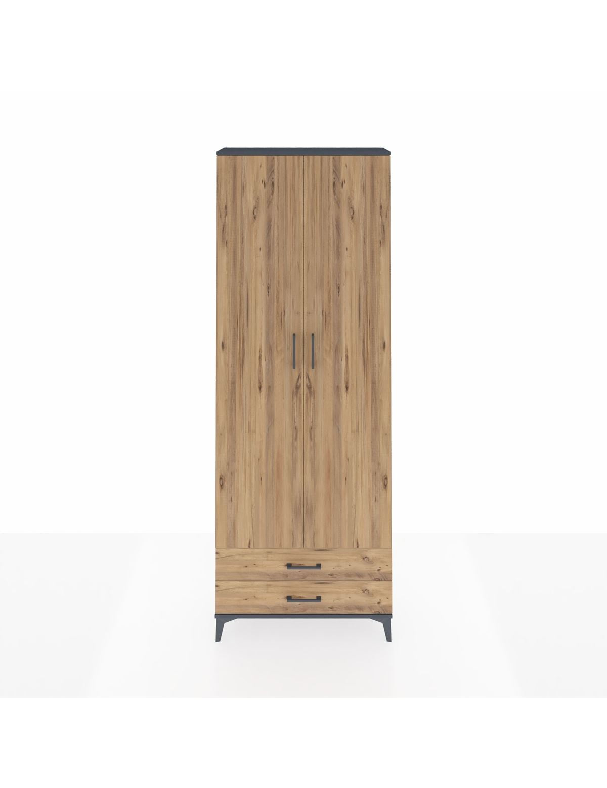 Arges Dolap 2 Raflı 2 Çekmeceli Tek Askılı 88x30x243 Antrasit-Çam