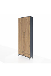 Arges Dolap 2 Raflı 2 Çekmeceli Tek Askılı 88x30x243 Antrasit-Çam