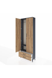 Arges Dolap 2 Raflı 2 Çekmeceli Tek Askılı 88x30x243 Antrasit-Çam