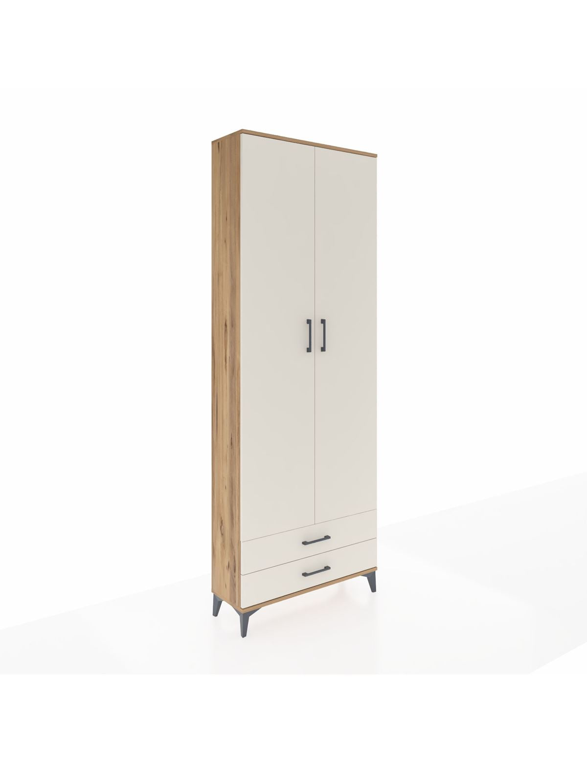 Arges Dolap 2 Raflı 2 Çekmeceli Tek Askılı 88x30x243 Çam-Aytaşı