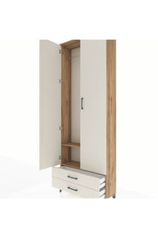 Arges Dolap 2 Raflı 2 Çekmeceli Tek Askılı 88x30x243 Çam-Aytaşı