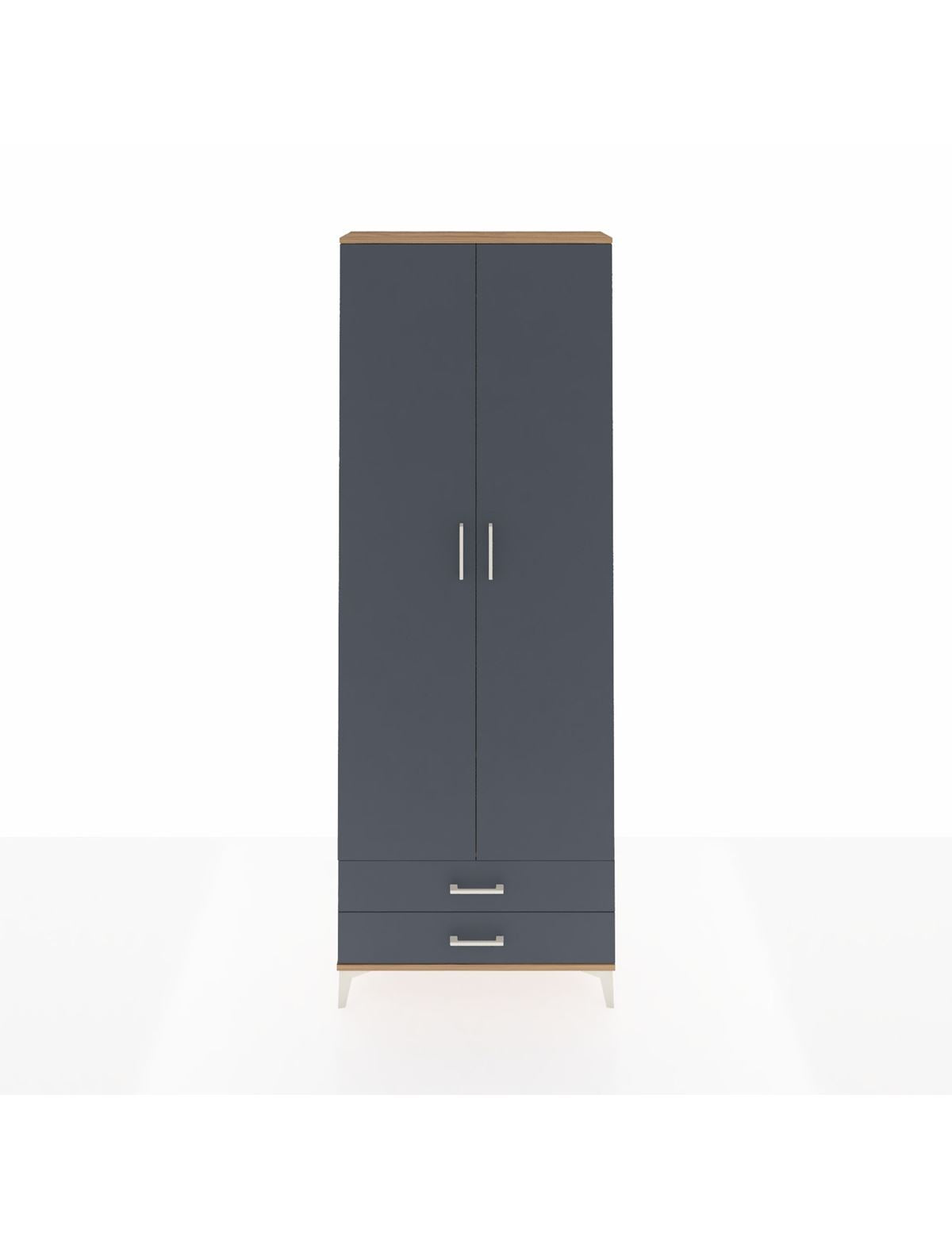 Arges Dolap 2 Raflı 2 Çekmeceli Tek Askılı 88x30x243 Çam-Antrasit