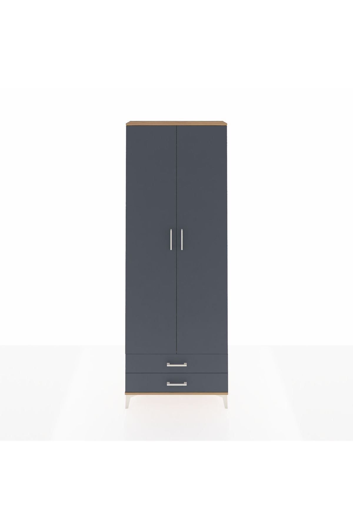 Arges Dolap 2 Raflı 2 Çekmeceli Tek Askılı 88x30x243 Çam-Antrasit