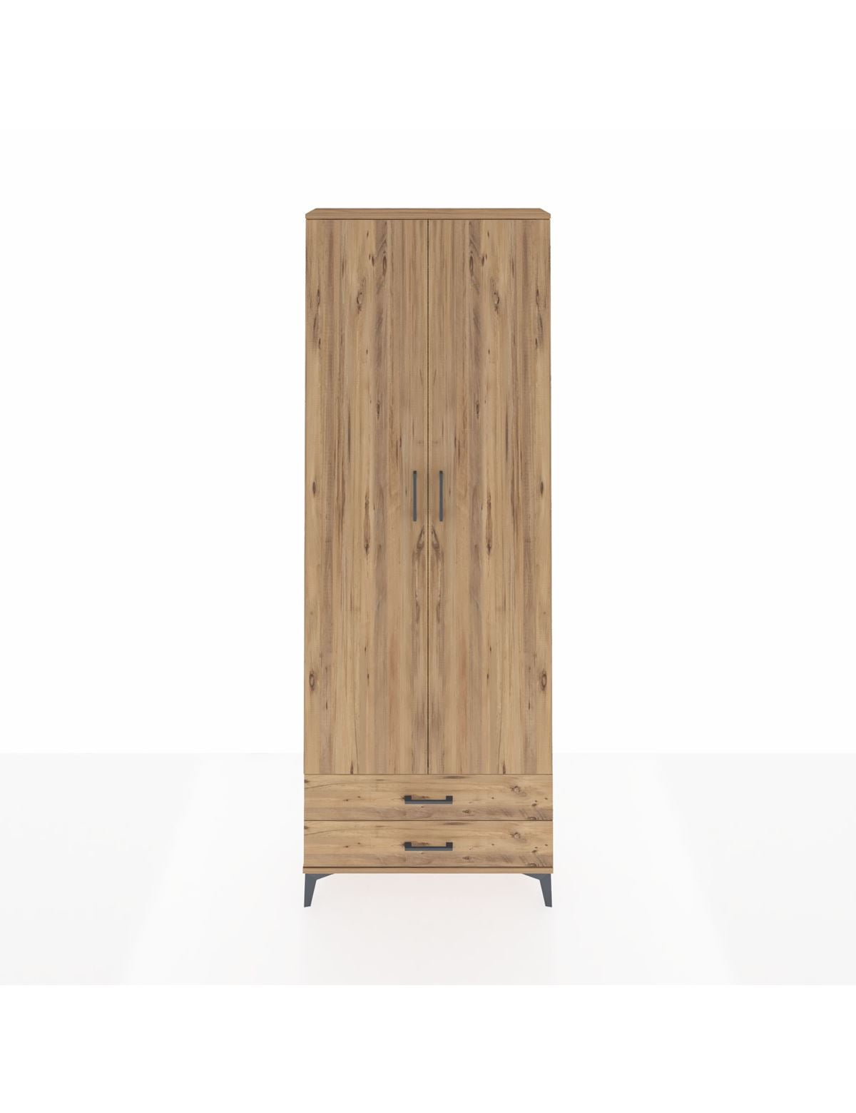 Arges Dolap 2 Raflı 2 Çekmeceli Tek Askılı 88x30x243 Çam-Çam