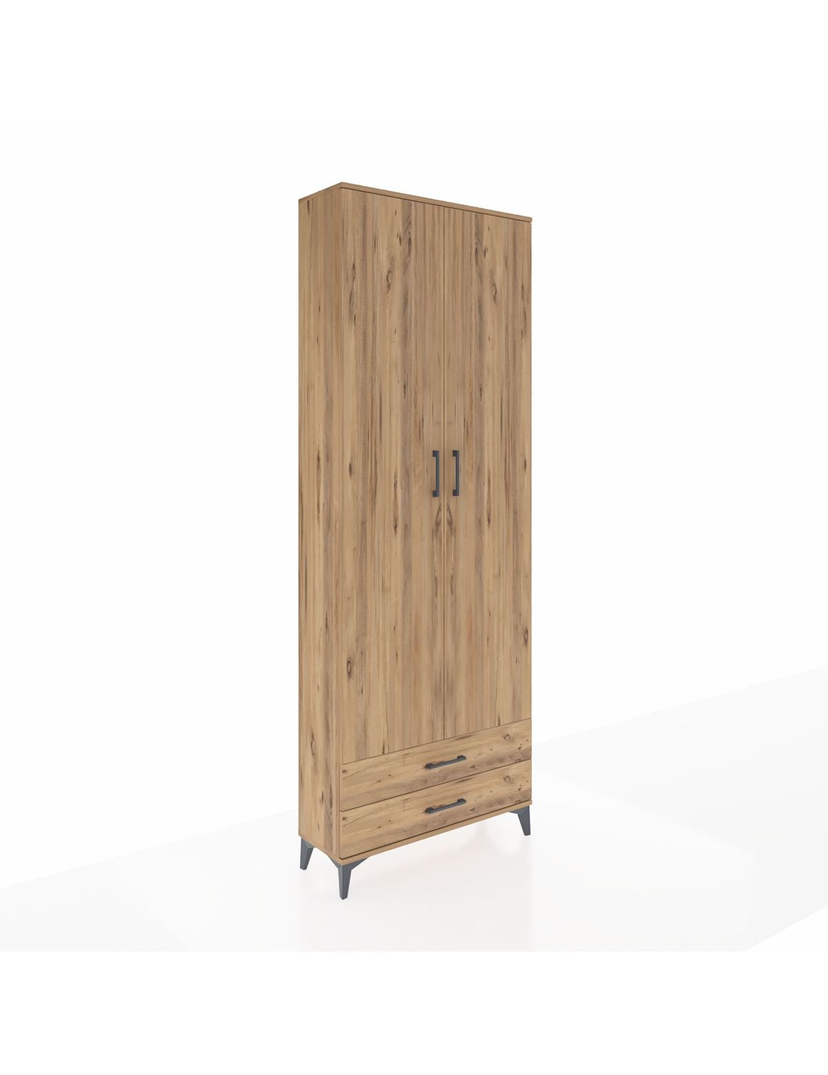 Arges Dolap 2 Raflı 2 Çekmeceli Tek Askılı 88x30x243 Çam-Çam