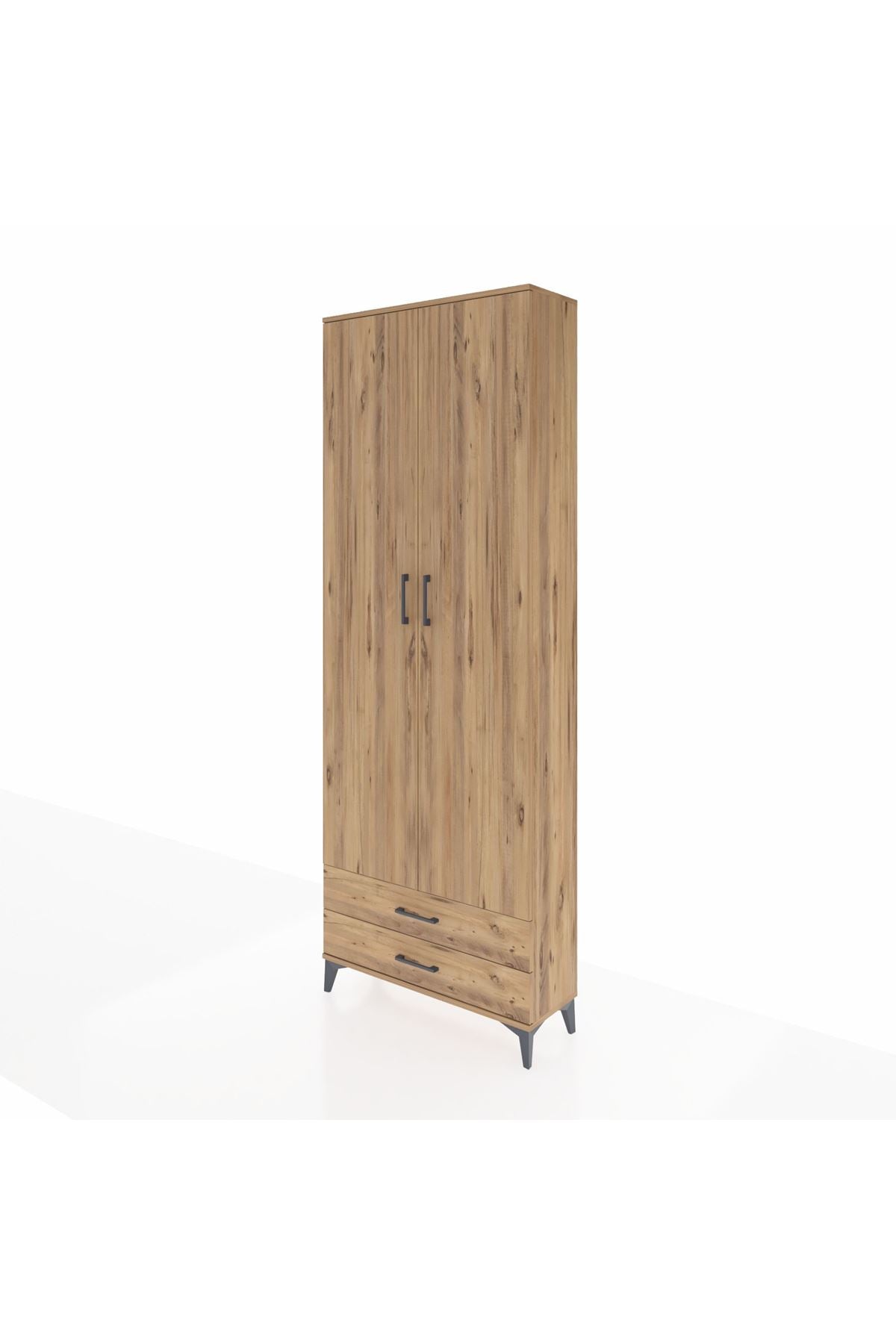 Arges Dolap 2 Raflı 2 Çekmeceli Tek Askılı 88x30x243 Çam-Çam