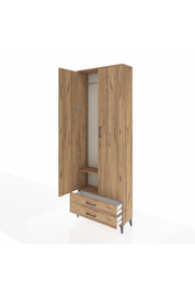 Arges Dolap 2 Raflı 2 Çekmeceli Tek Askılı 88x30x243 Çam-Çam