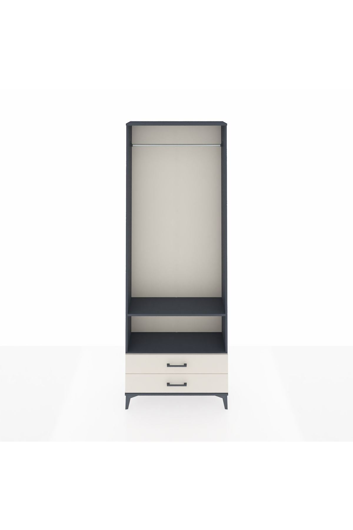 Arges Dolap 2 Raflı 2 Çekmeceli Tek Askılı 88x30x243 Antrasit-Aytaşı