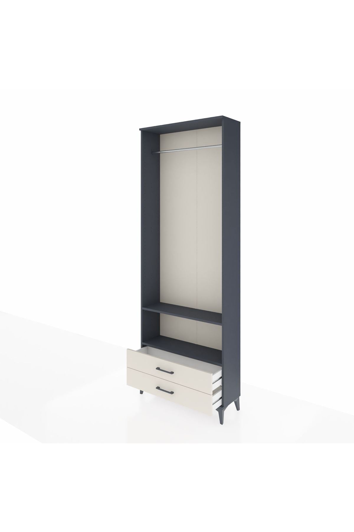 Arges Dolap 2 Raflı 2 Çekmeceli Tek Askılı 88x30x243 Antrasit-Aytaşı