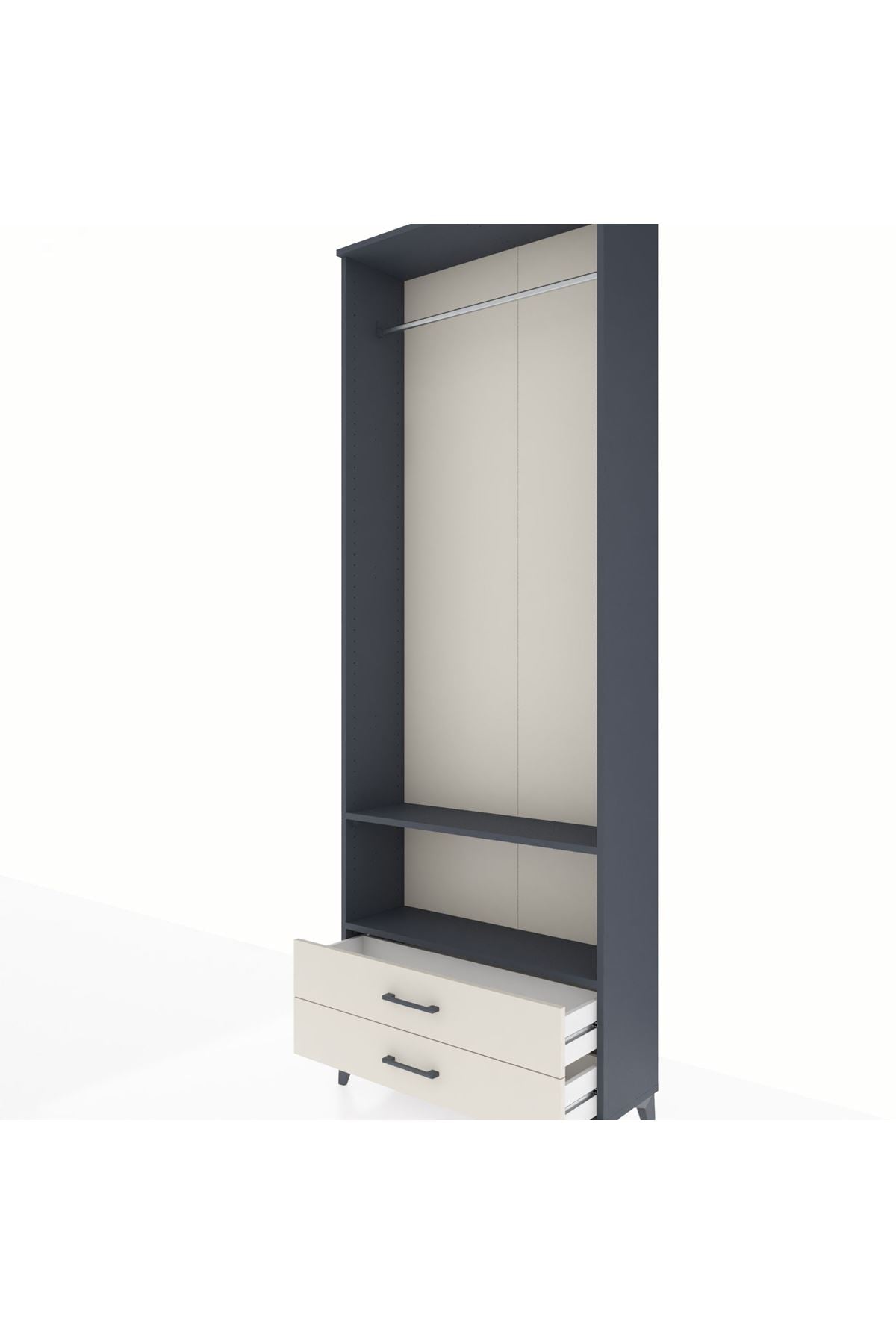 Arges Dolap 2 Raflı 2 Çekmeceli Tek Askılı 88x30x243 Antrasit-Aytaşı