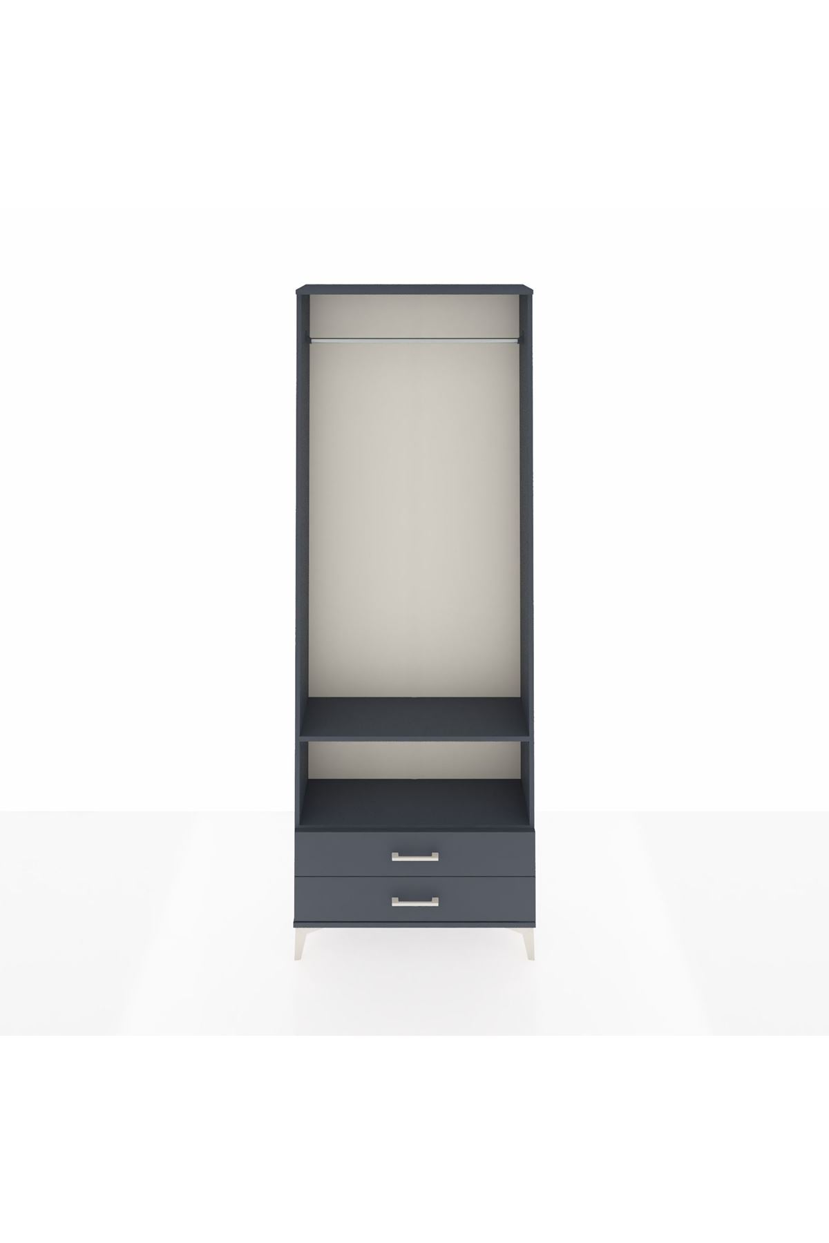 Arges Dolap 2 Raflı 2 Çekmeceli Tek Askılı 88x30x243 Antrasit-Antrasit