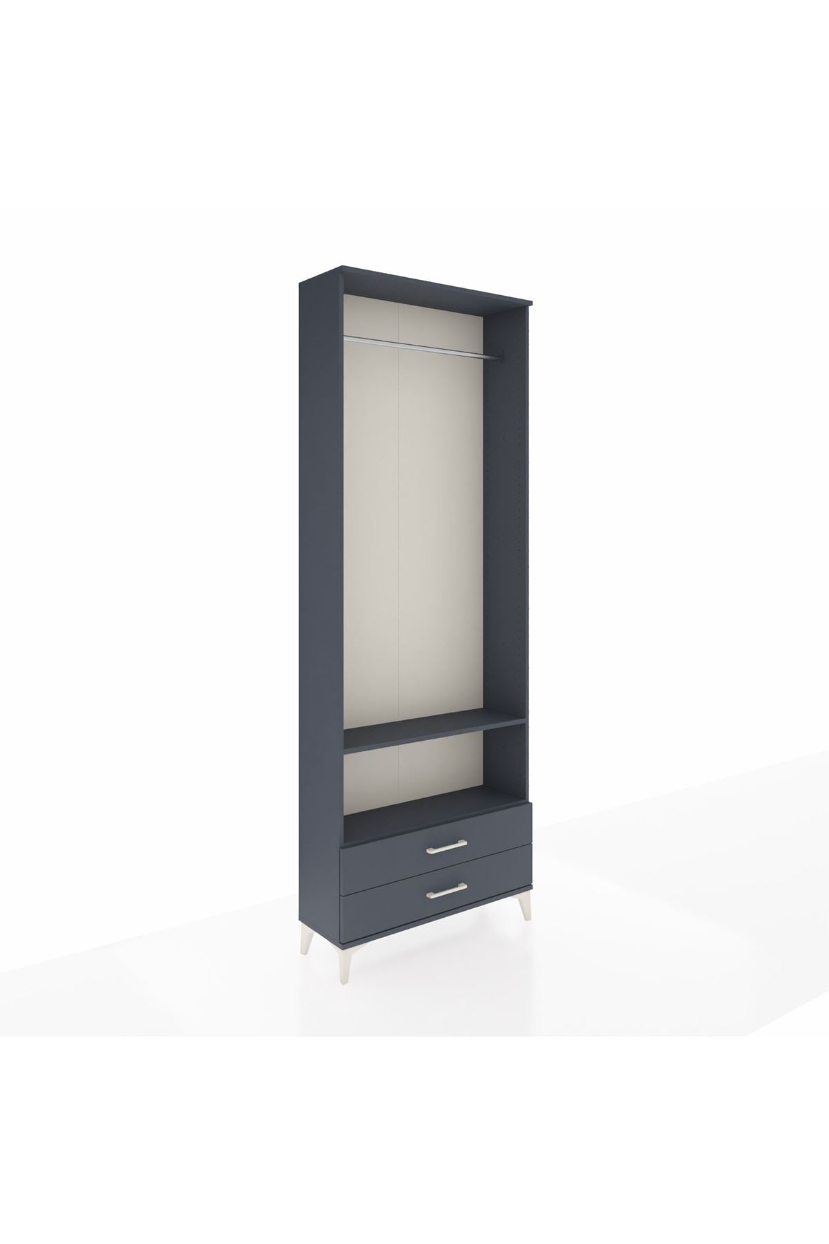 Arges Dolap 2 Raflı 2 Çekmeceli Tek Askılı 88x30x243 Antrasit-Antrasit