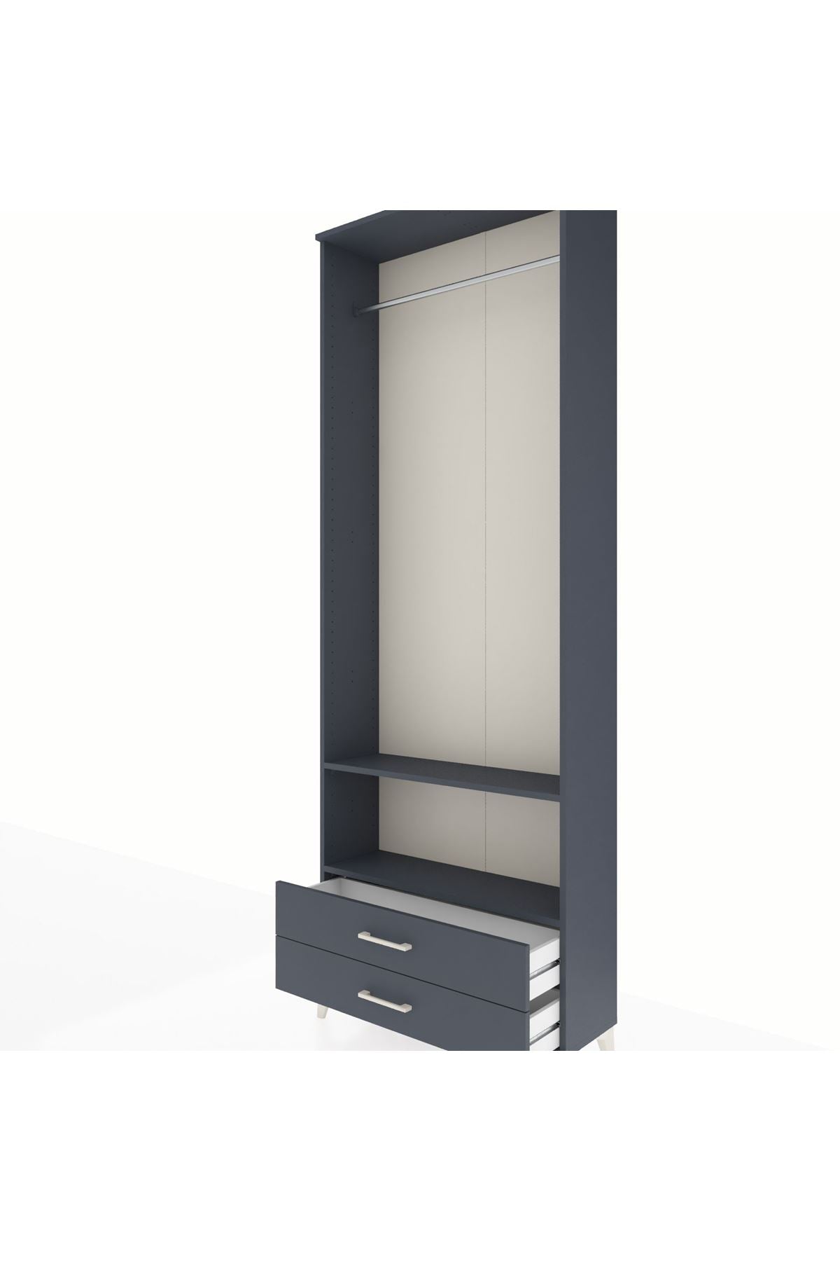 Arges Dolap 2 Raflı 2 Çekmeceli Tek Askılı 88x30x243 Antrasit-Antrasit