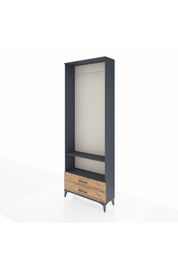 Arges Dolap 2 Raflı 2 Çekmeceli Tek Askılı 88x30x243 Antrasit-Çam