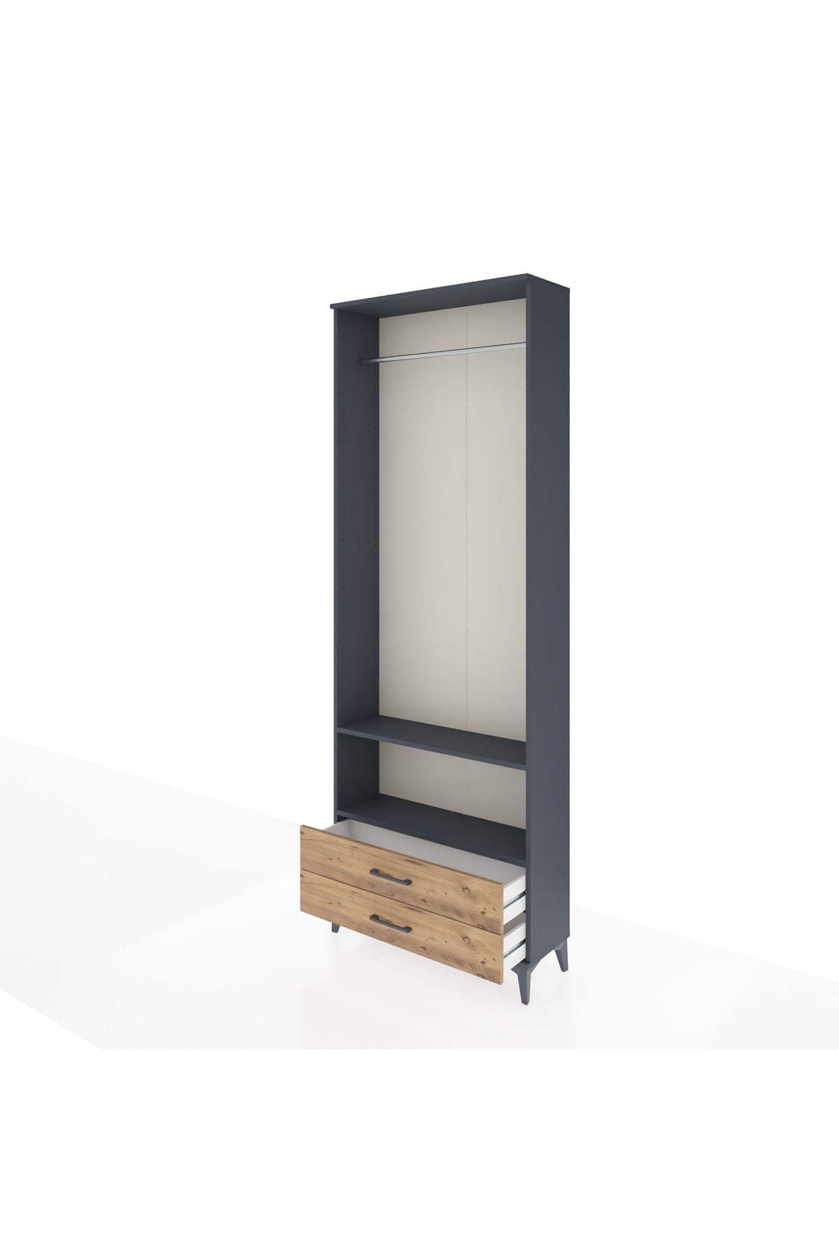 Arges Dolap 2 Raflı 2 Çekmeceli Tek Askılı 88x30x243 Antrasit-Çam
