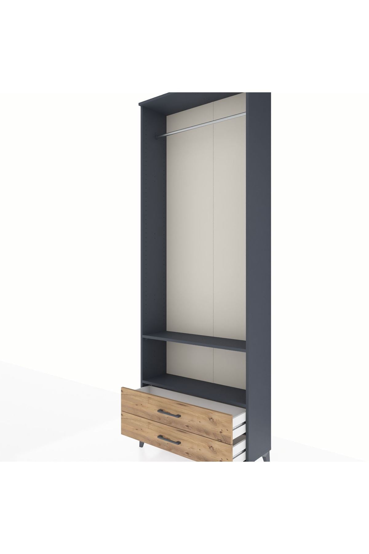Arges Dolap 2 Raflı 2 Çekmeceli Tek Askılı 88x30x243 Antrasit-Çam