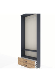 Arges Dolap 2 Raflı 2 Çekmeceli Tek Askılı 88x30x243 Antrasit-Çam