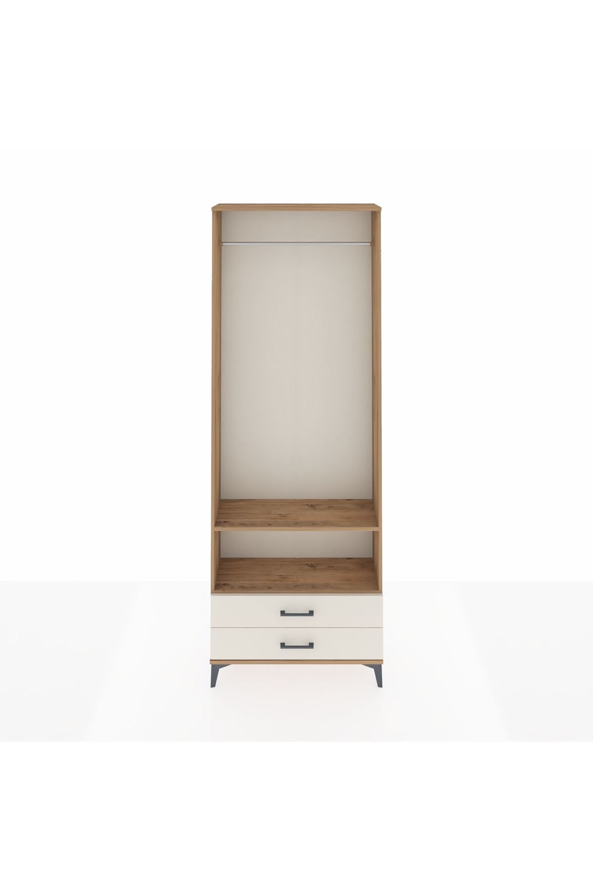 Arges Dolap 2 Raflı 2 Çekmeceli Tek Askılı 88x30x243 Çam-Aytaşı