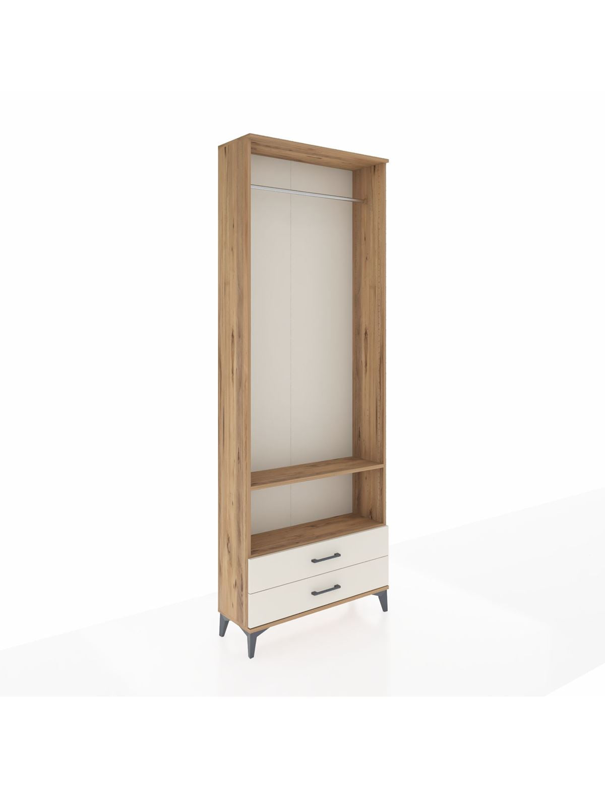 Arges Dolap 2 Raflı 2 Çekmeceli Tek Askılı 88x30x243 Çam-Aytaşı