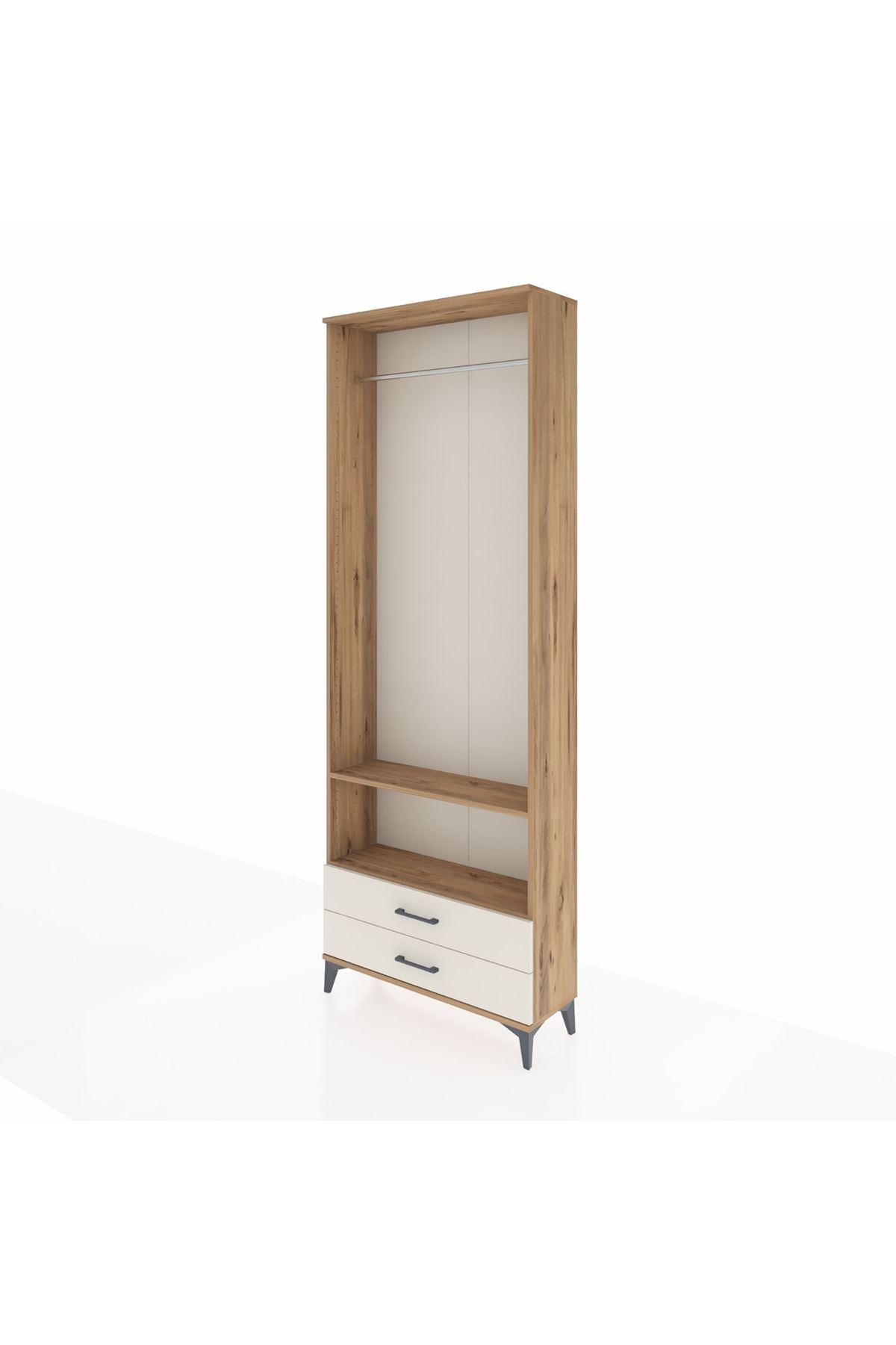 Arges Dolap 2 Raflı 2 Çekmeceli Tek Askılı 88x30x243 Çam-Aytaşı