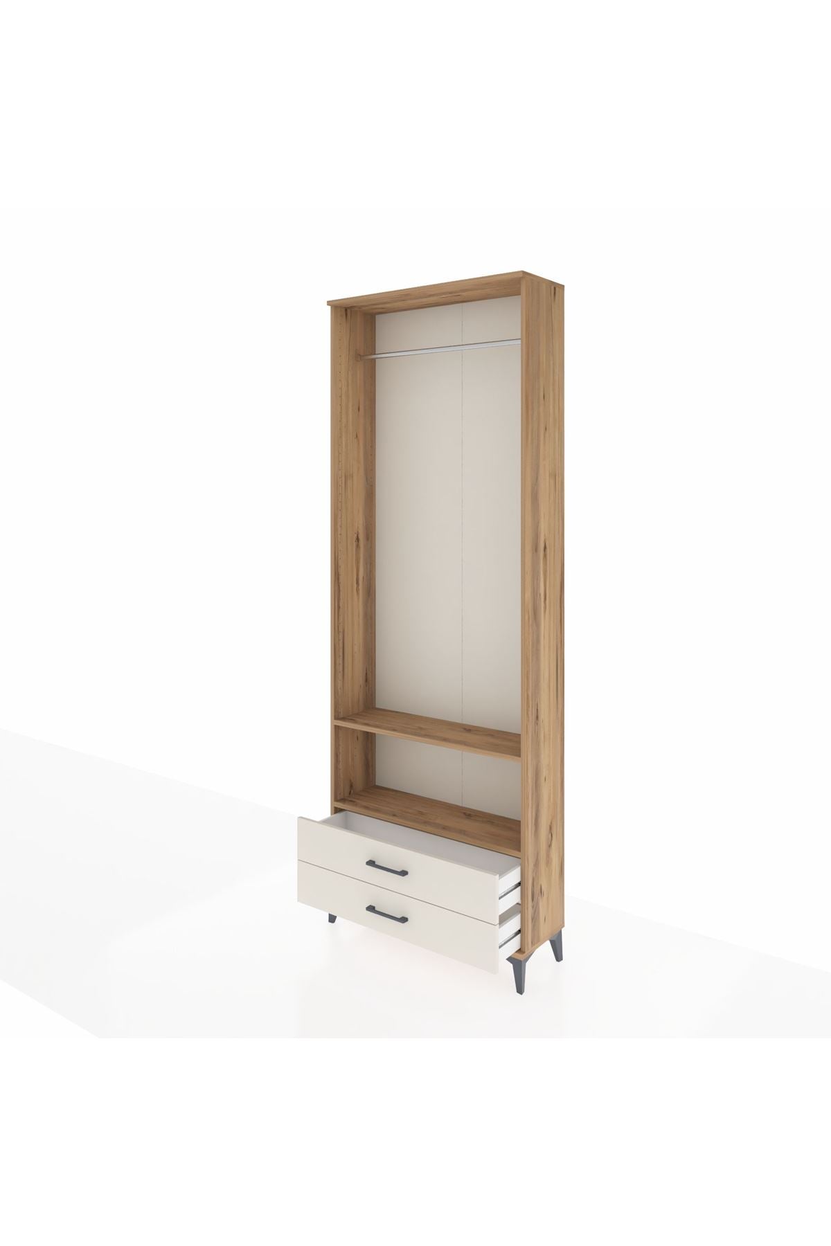 Arges Dolap 2 Raflı 2 Çekmeceli Tek Askılı 88x30x243 Çam-Aytaşı