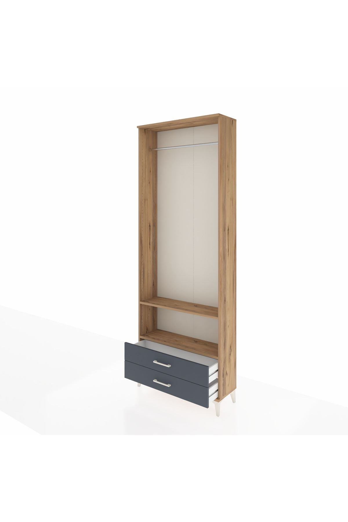 Arges Dolap 2 Raflı 2 Çekmeceli Tek Askılı 88x30x243 Çam-Antrasit