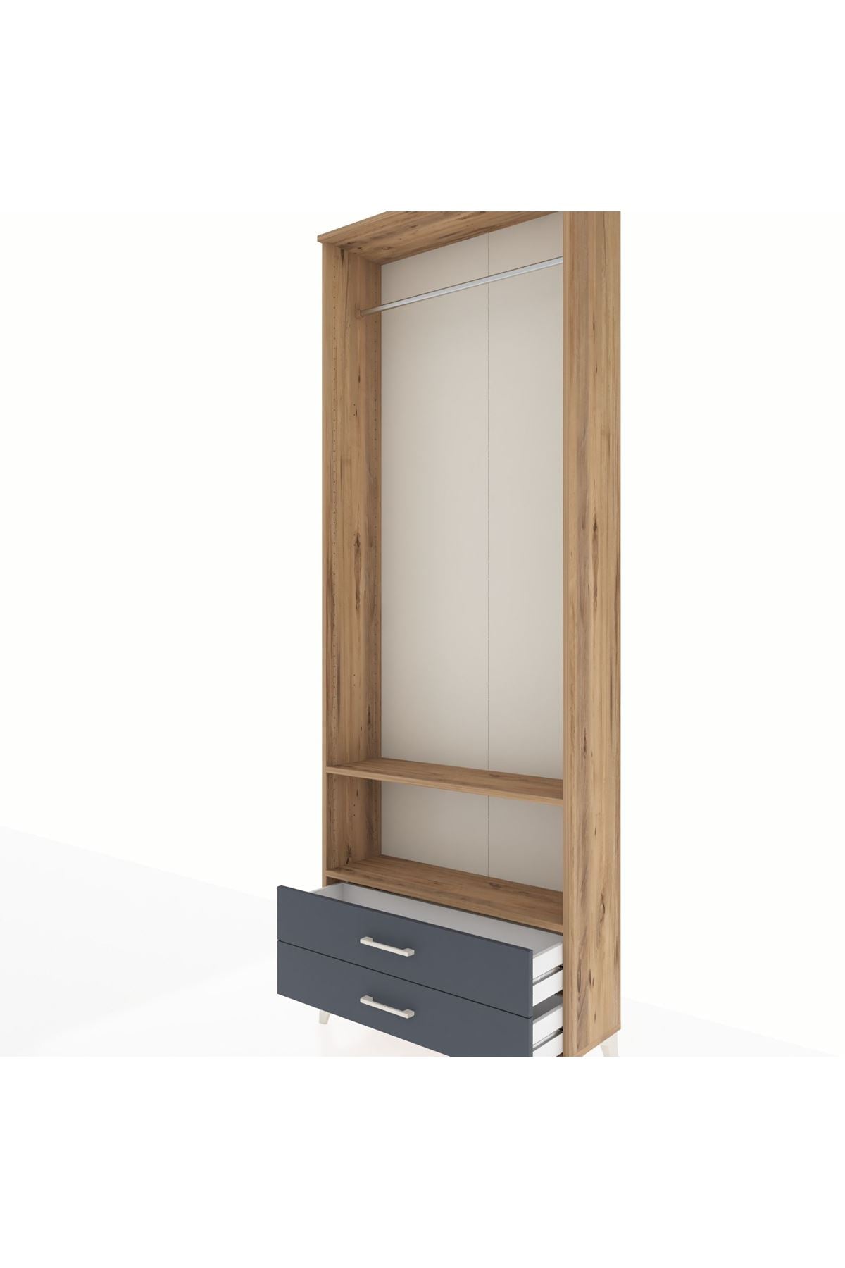 Arges Dolap 2 Raflı 2 Çekmeceli Tek Askılı 88x30x243 Çam-Antrasit