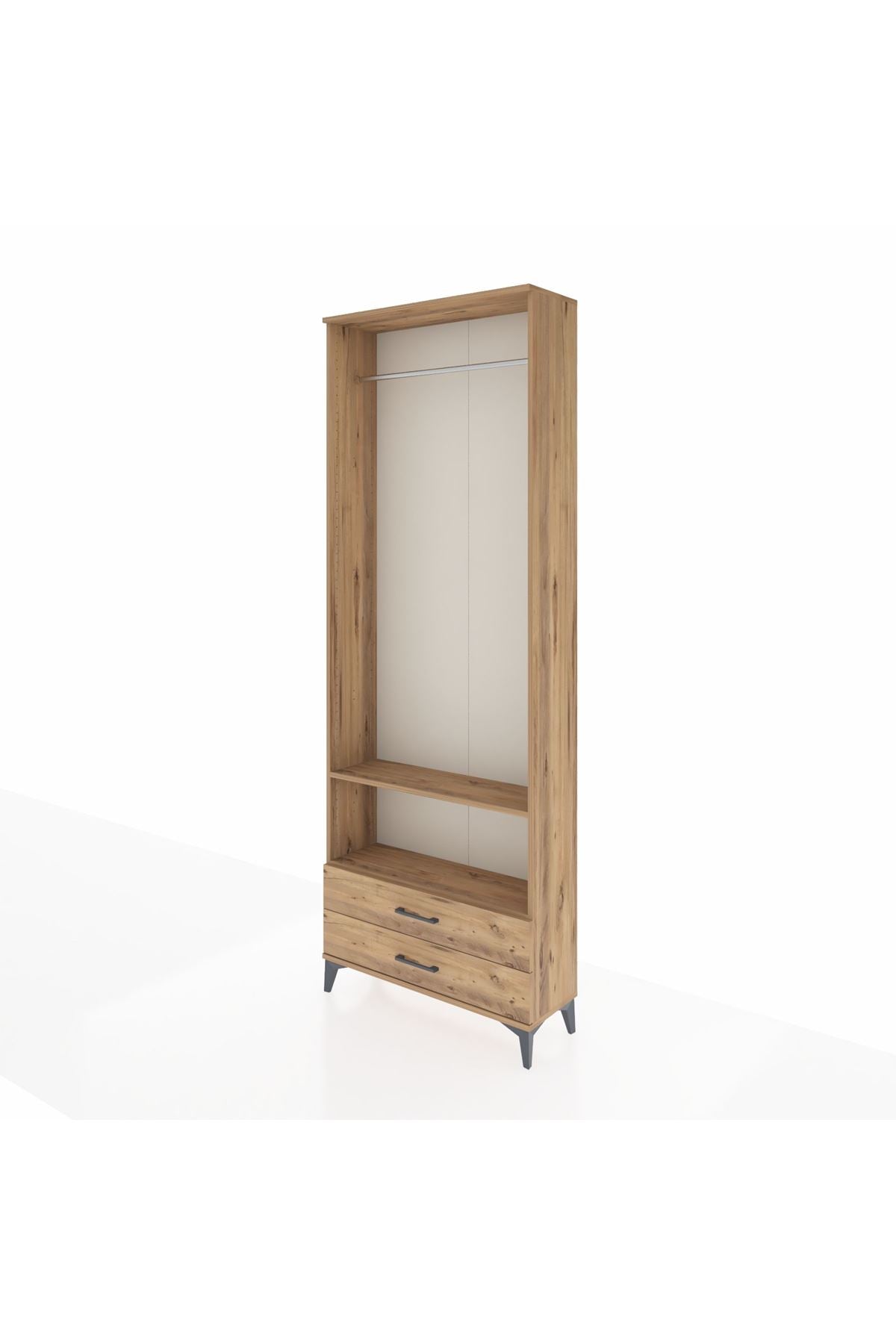 Arges Dolap 2 Raflı 2 Çekmeceli Tek Askılı 88x30x243 Çam-Çam