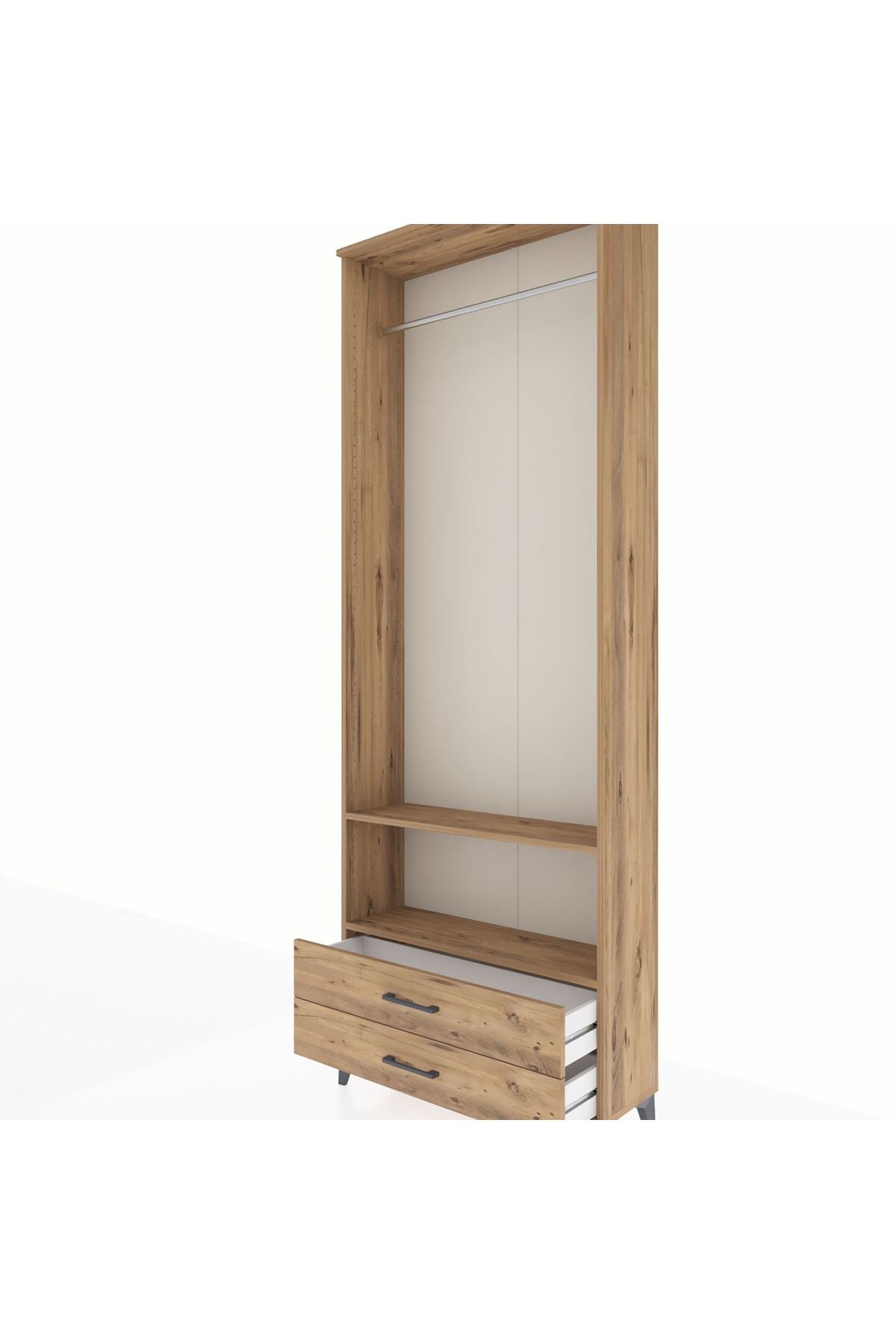 Arges Dolap 2 Raflı 2 Çekmeceli Tek Askılı 88x30x243 Çam-Çam