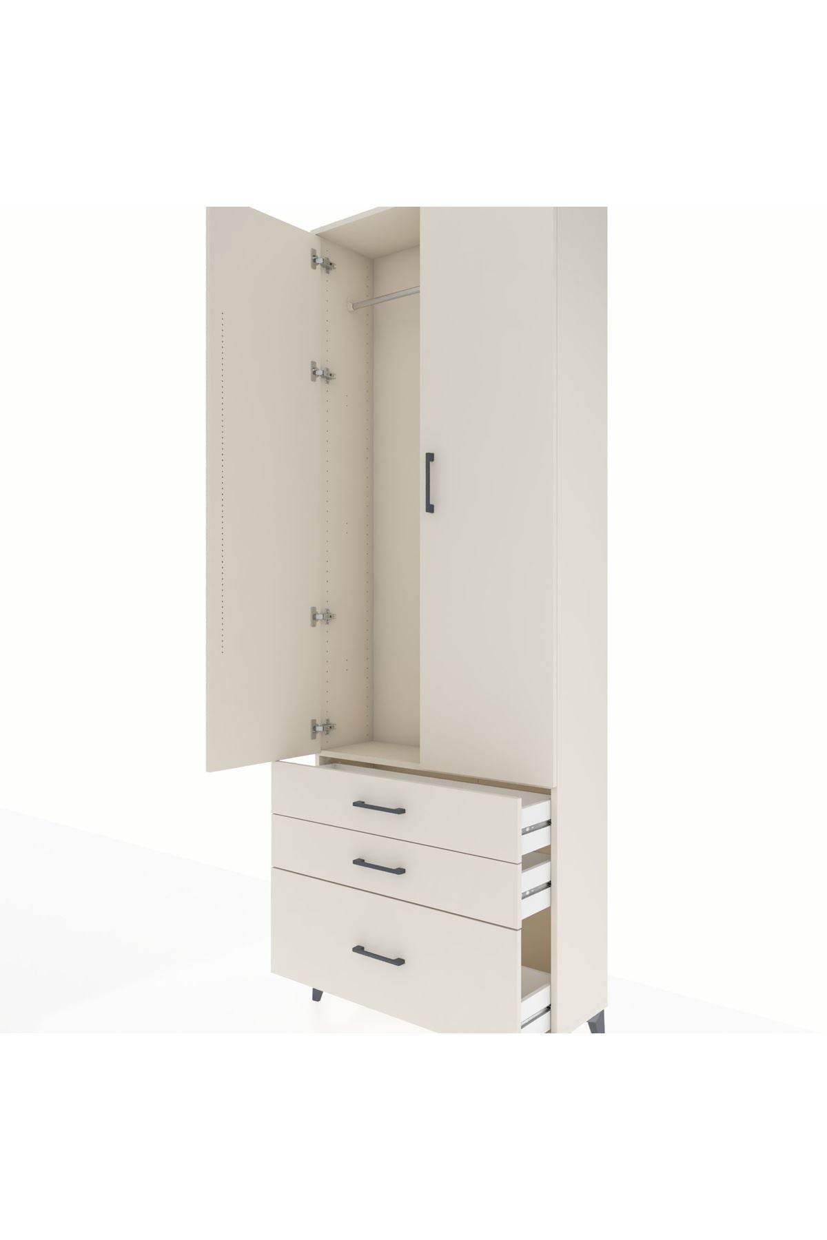 Arges Dolap Tek Raflı 3 Çekmeceli Tek Askılı 88x30x243 Aytaşı-Aytaşı