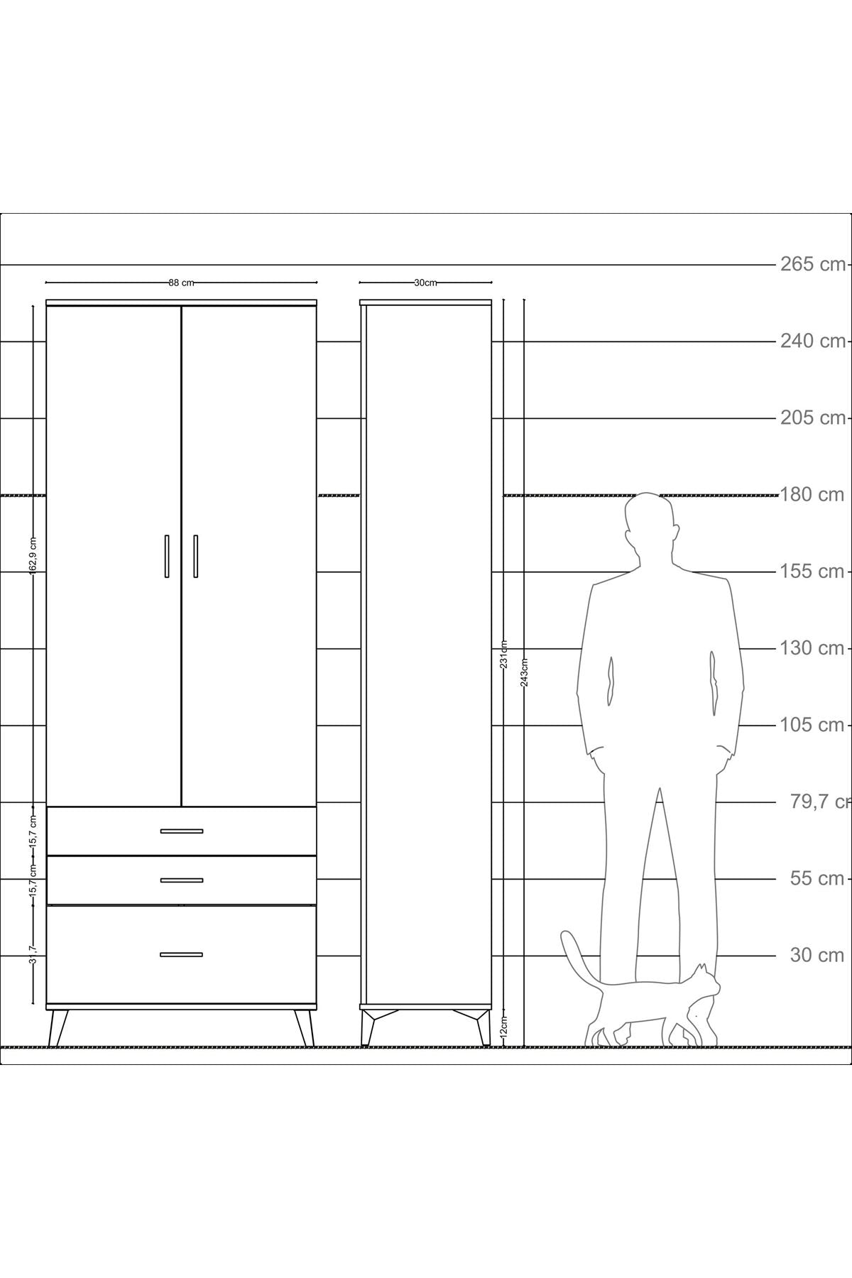 Arges Dolap Tek Raflı 3 Çekmeceli Tek Askılı 88x30x243 Aytaşı-Aytaşı