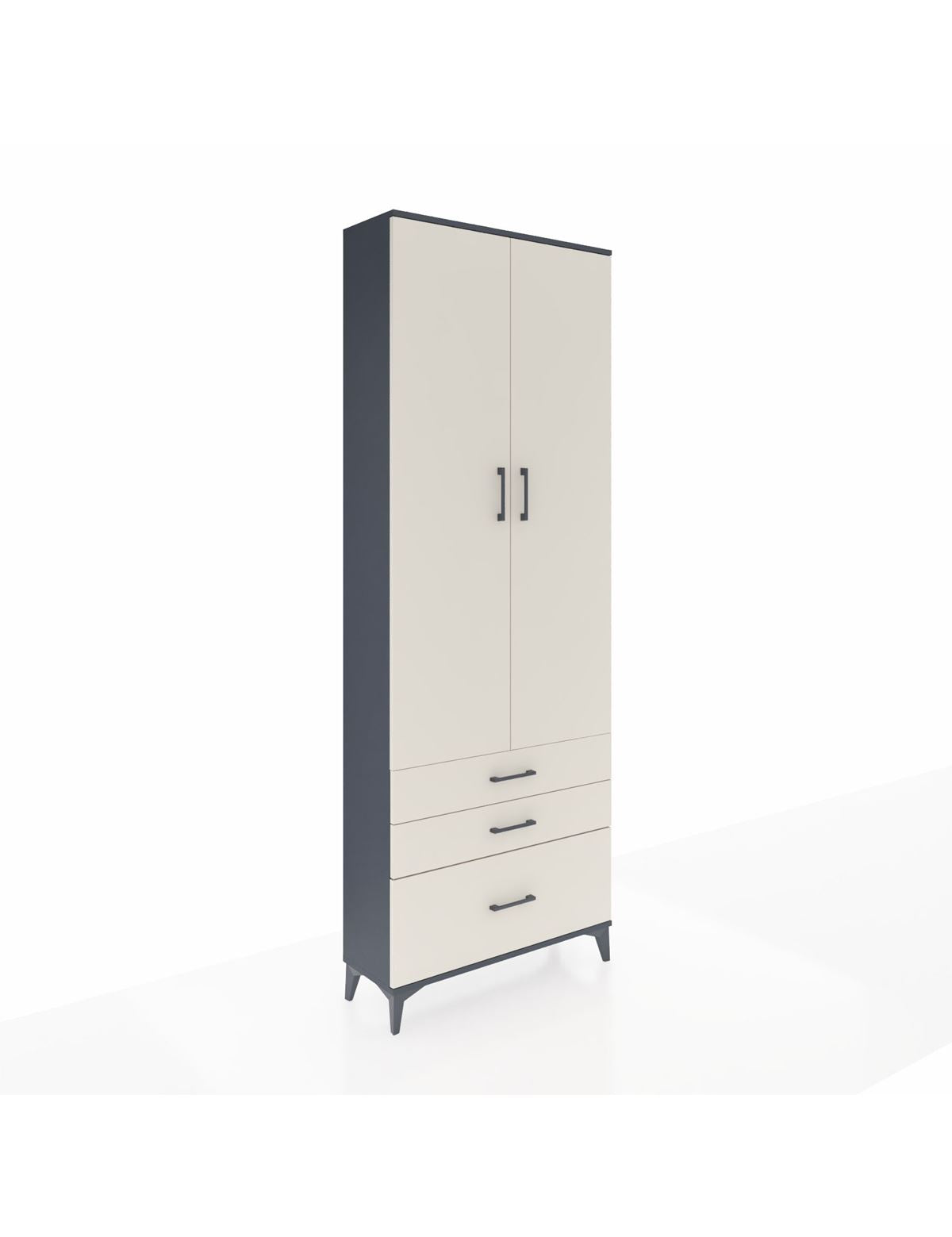 Arges Dolap Tek Raflı 3 Çekmeceli Tek Askılı 88x30x243 Antrasit-Aytaşı