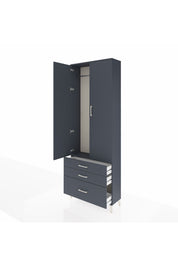 Arges Dolap Tek Raflı 3 Çekmeceli Tek Askılı 88x30x243 Antrasit-Antrasit