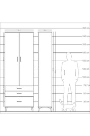 Arges Dolap Tek Raflı 3 Çekmeceli Tek Askılı 88x30x243 Antrasit-Antrasit