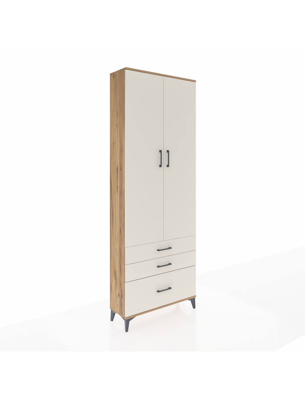 Arges Dolap Tek Raflı 3 Çekmeceli Tek Askılı 88x30x243 Çam-Aytaşı