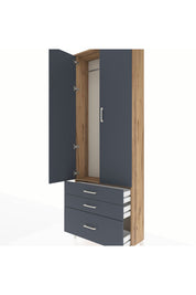 Arges Dolap Tek Raflı 3 Çekmeceli Tek Askılı 88x30x243 Çam-Antrasit