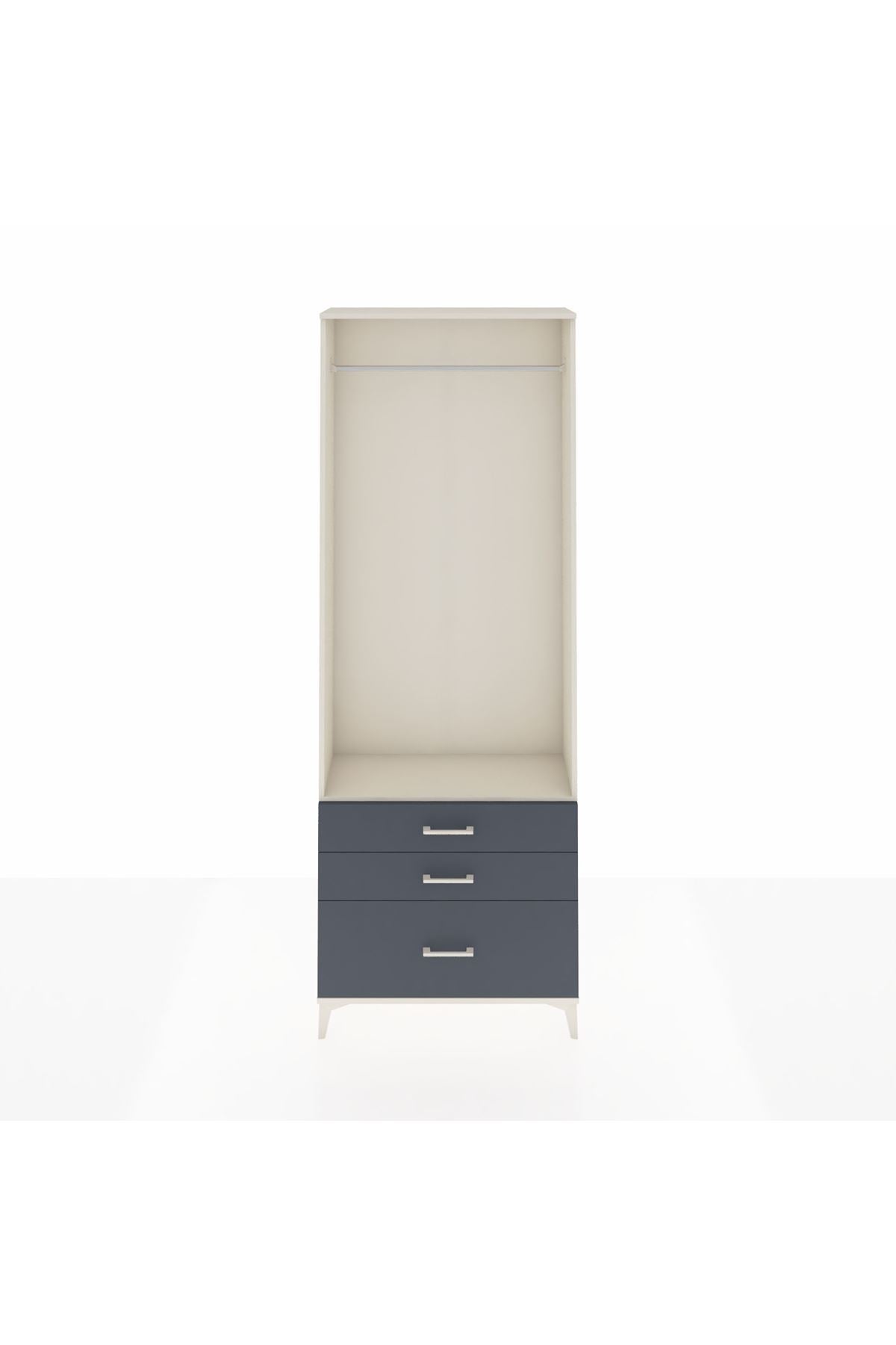 Arges Dolap Tek Raflı 3 Çekmeceli Tek Askılı 88x30x243 Aytaşı-Antrasit