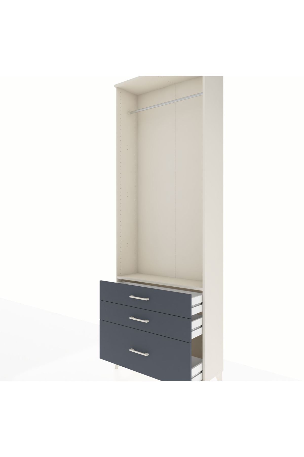Arges Dolap Tek Raflı 3 Çekmeceli Tek Askılı 88x30x243 Aytaşı-Antrasit