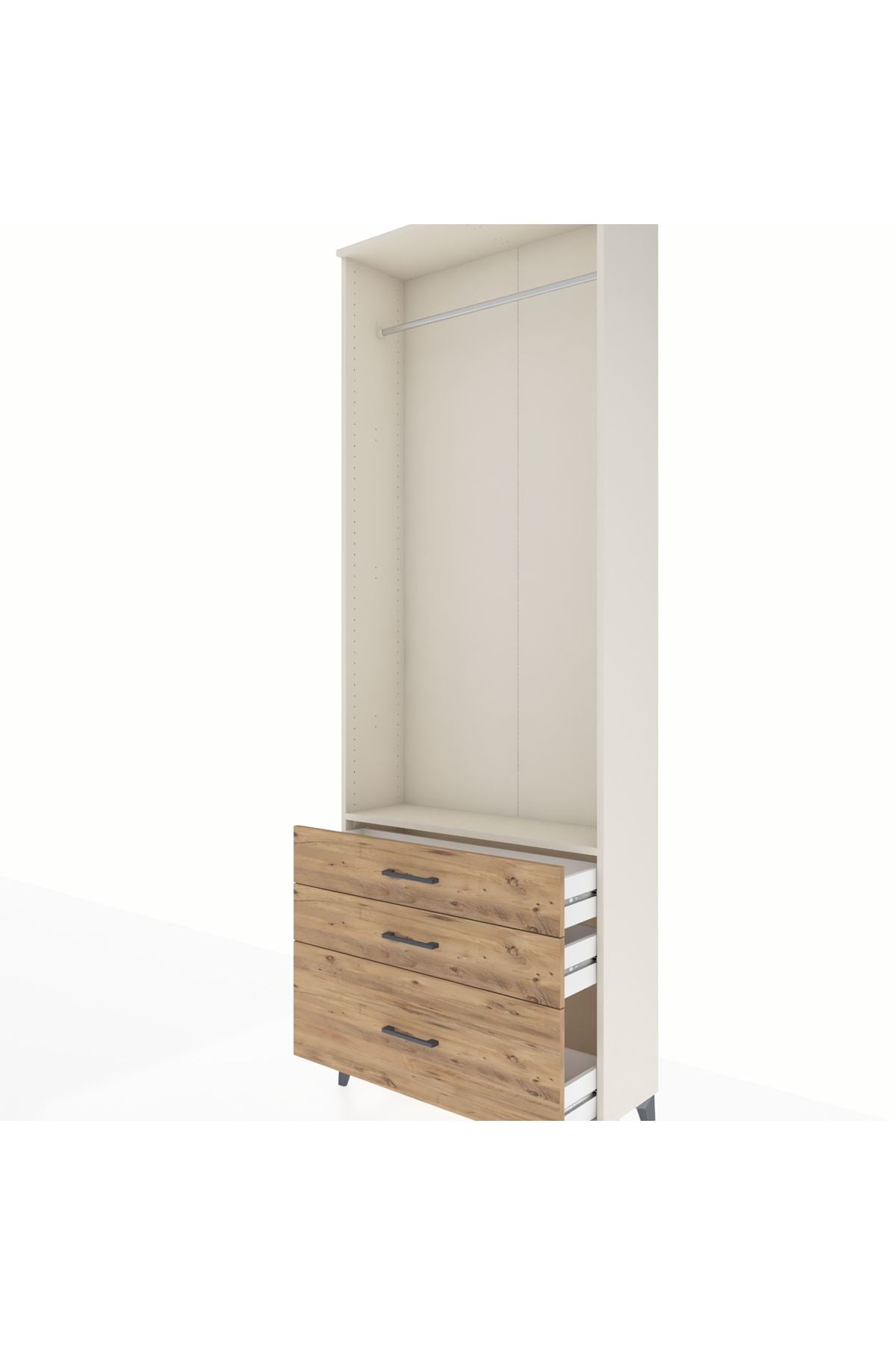 Arges Dolap Tek Raflı 3 Çekmeceli Tek Askılı 88x30x243 Aytaşı-Çam