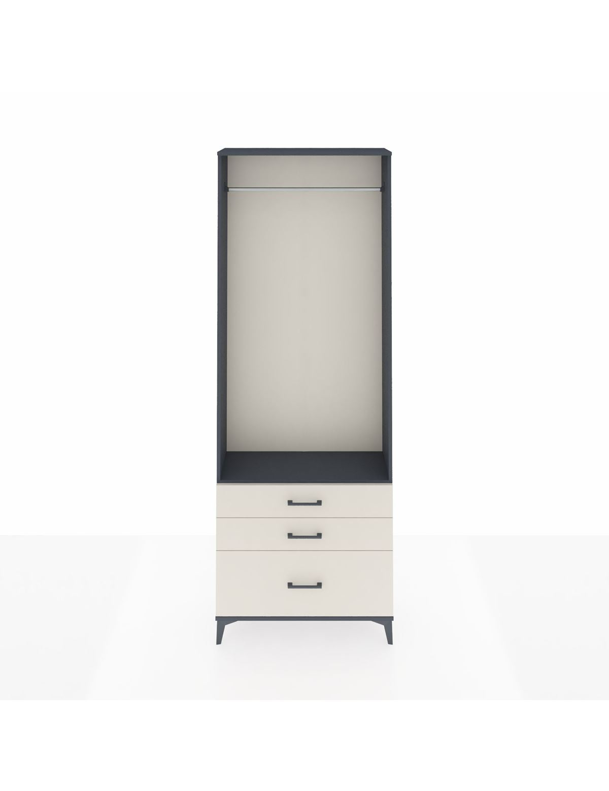 Arges Dolap Tek Raflı 3 Çekmeceli Tek Askılı 88x30x243 Antrasit-Aytaşı