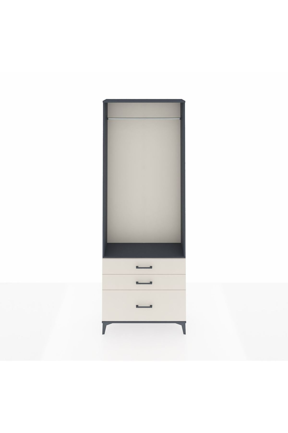 Arges Dolap Tek Raflı 3 Çekmeceli Tek Askılı 88x30x243 Antrasit-Aytaşı