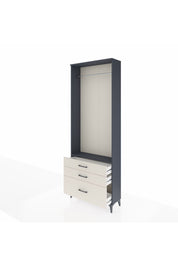 Arges Dolap Tek Raflı 3 Çekmeceli Tek Askılı 88x30x243 Antrasit-Aytaşı