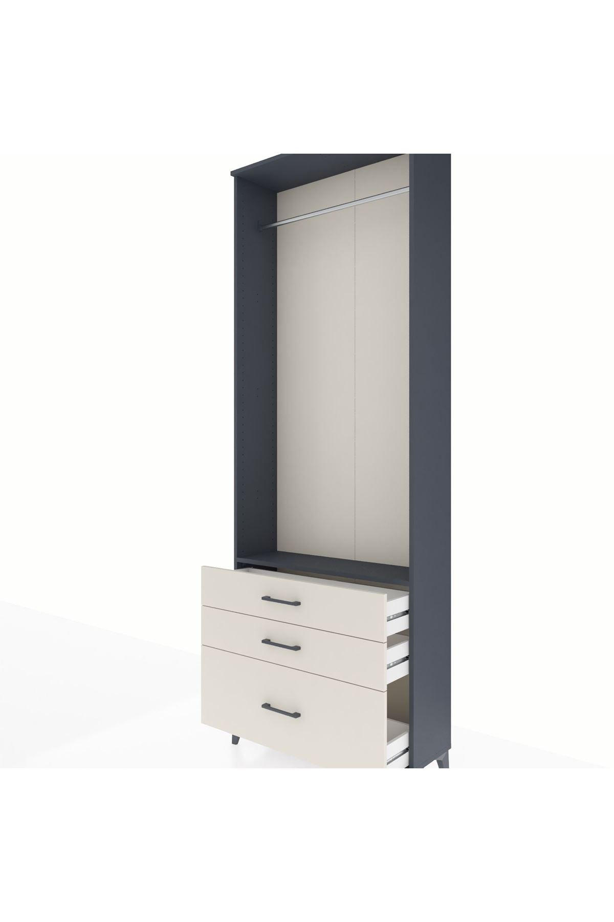 Arges Dolap Tek Raflı 3 Çekmeceli Tek Askılı 88x30x243 Antrasit-Aytaşı