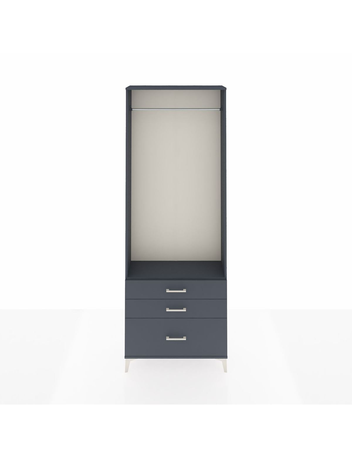 Arges Dolap Tek Raflı 3 Çekmeceli Tek Askılı 88x30x243 Antrasit-Antrasit