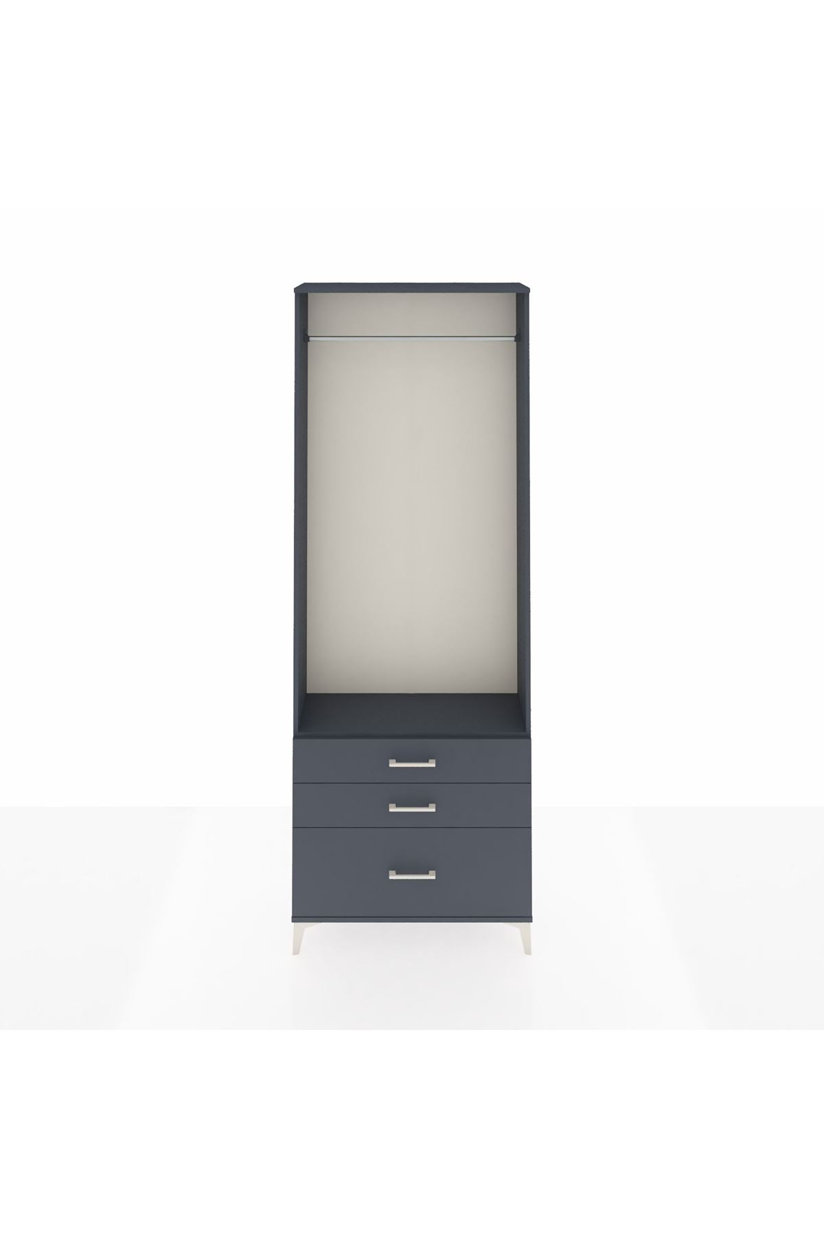 Arges Dolap Tek Raflı 3 Çekmeceli Tek Askılı 88x30x243 Antrasit-Antrasit