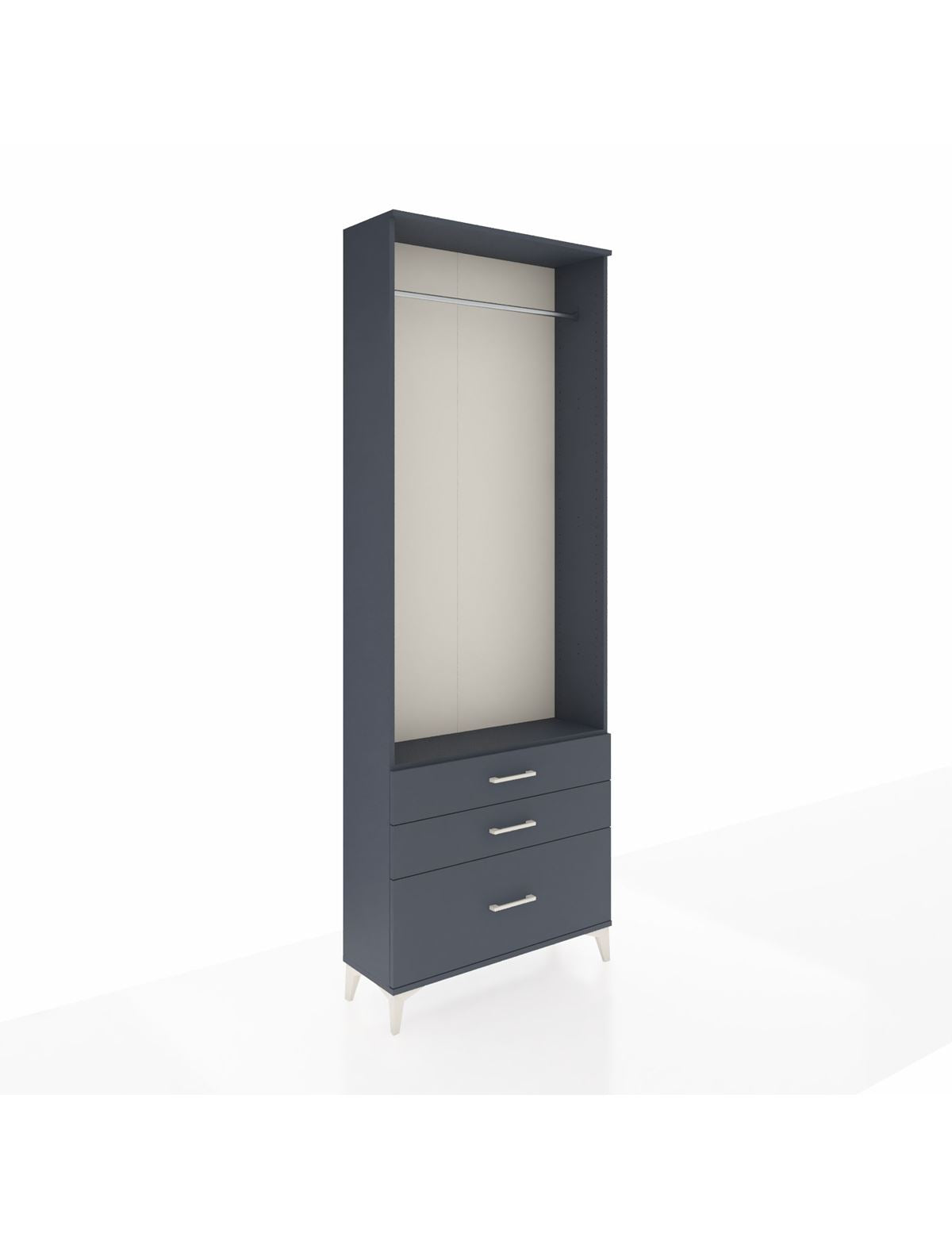 Arges Dolap Tek Raflı 3 Çekmeceli Tek Askılı 88x30x243 Antrasit-Antrasit