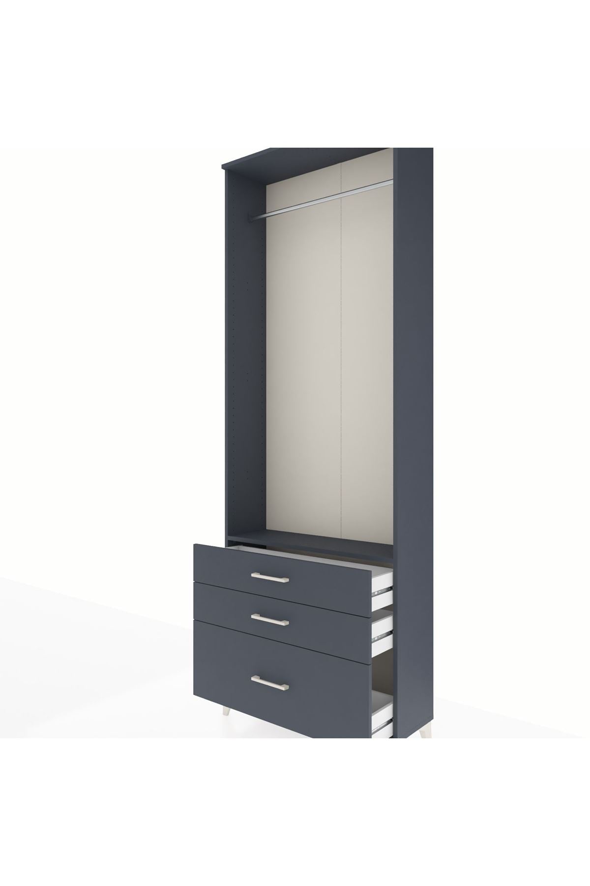 Arges Dolap Tek Raflı 3 Çekmeceli Tek Askılı 88x30x243 Antrasit-Antrasit
