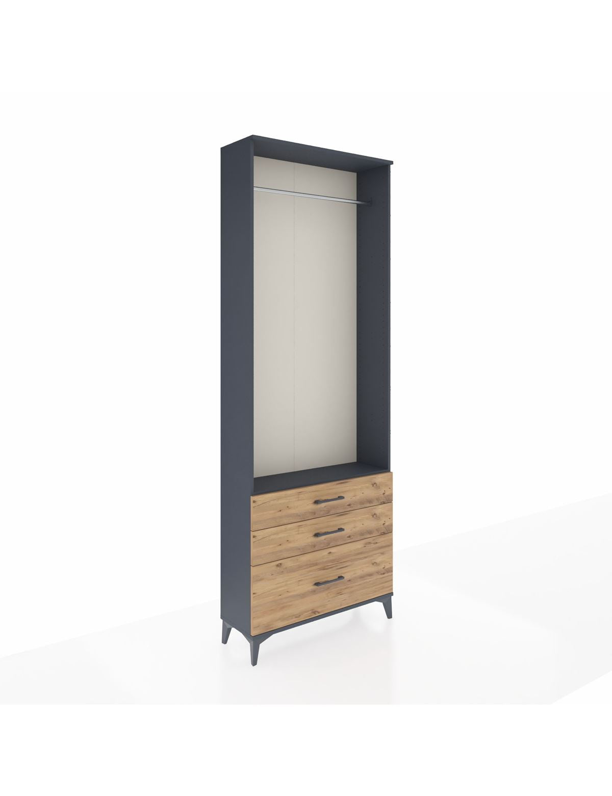 Arges Dolap Tek Raflı 3 Çekmeceli Tek Askılı 88x30x243 Antrasit-Çam