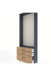 Arges Dolap Tek Raflı 3 Çekmeceli Tek Askılı 88x30x243 Antrasit-Çam